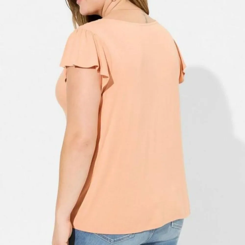 Torrid Women's Plus Size Super Soft Lace Detail Flutter Sleeve Top